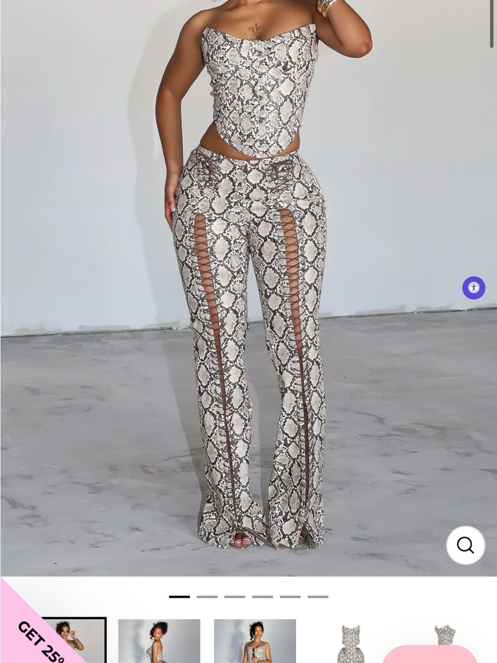 Snake-Print Lace-Up Flare Pants in Neutral